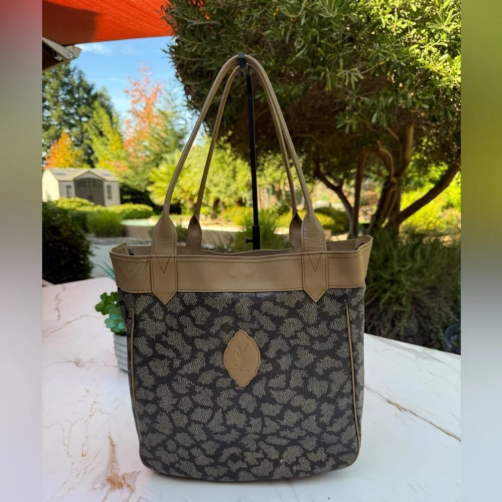 Vintage YSL Tan and Black Giraffe Print Tote Bag - Picture 1 of 9
